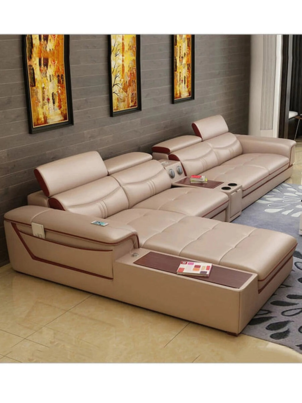 L-shaped Genuine Cow Leather Living Room Sofa Set H838