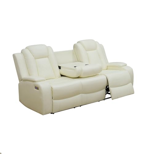 White Breathing Leather 3-Piece Living Room Recliner Sofa Set for Living Room/House/Bedroom/Office/Apartment (White,GN4634(C+L+S))