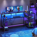 70.8'' Computer Desk with LED Lights and Storage Shelves, Gaming Desk with Monitor Stand, Power Outlets and Cup Holder, Large PC Gamer Desk Gaming Table for Bedroom, Living Room, Black