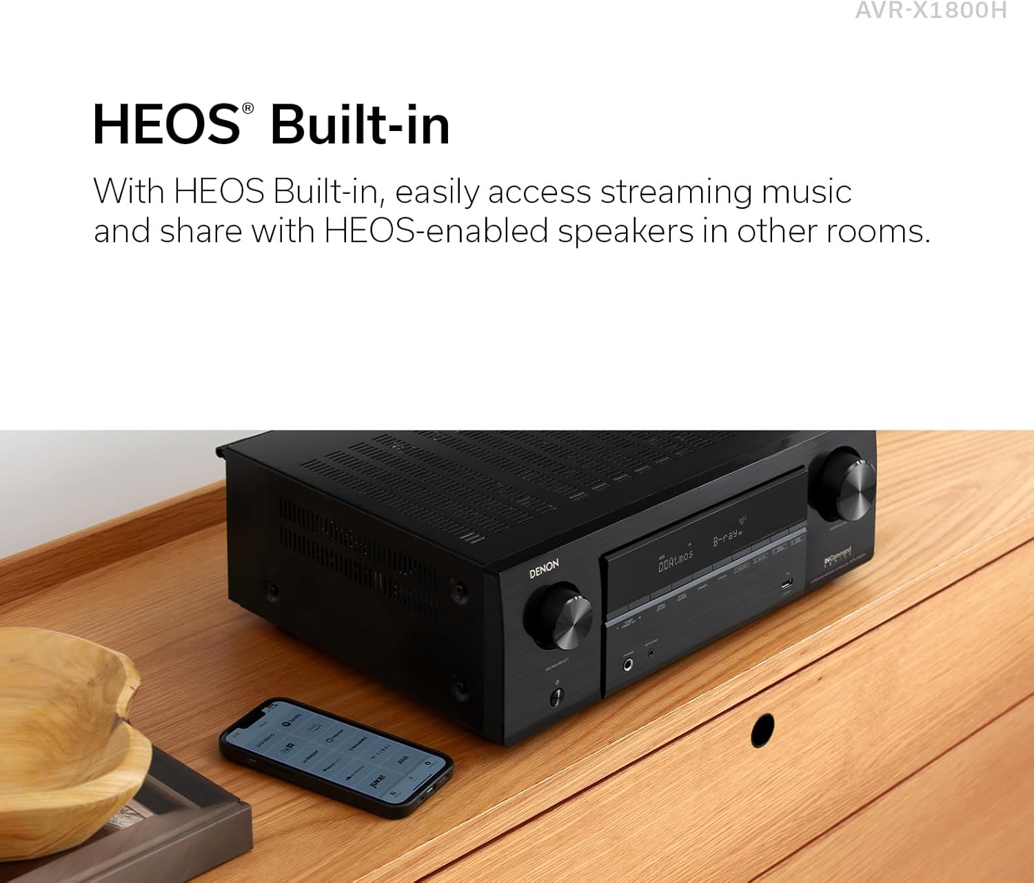 Denon AVR-X1800H 7.2 Channel AV Receiver with HEOS, WiFi, and Bluetooth K386