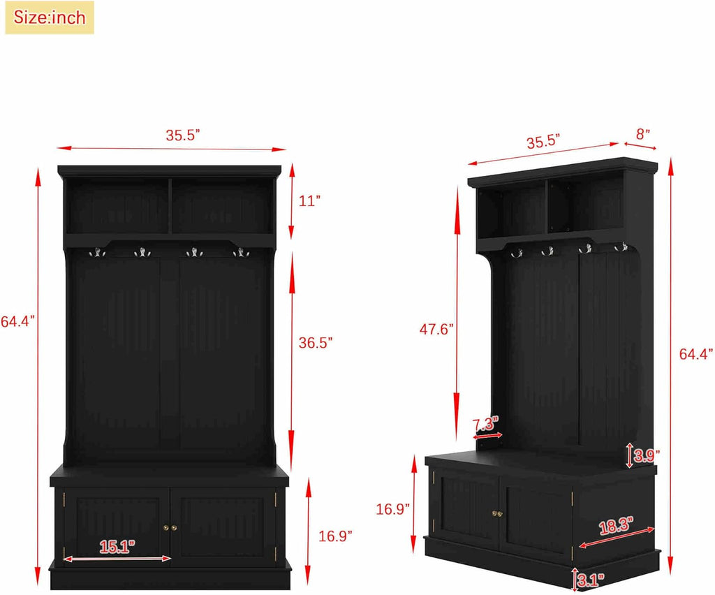 Hall Tree with Bench and Shoe Storage, Coat Rack Y5187