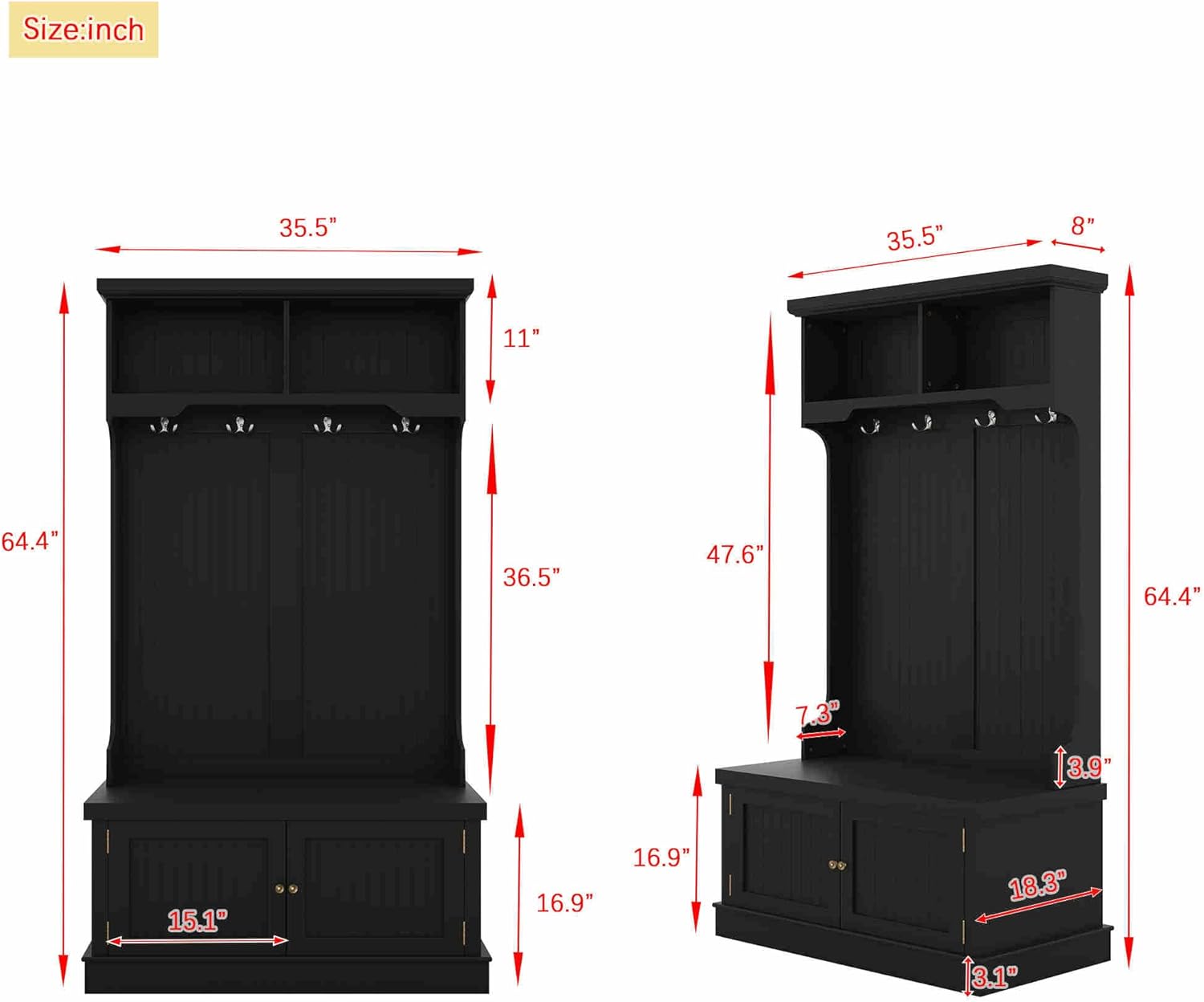 Hall Tree with Bench and Shoe Storage, Coat Rack Y5187