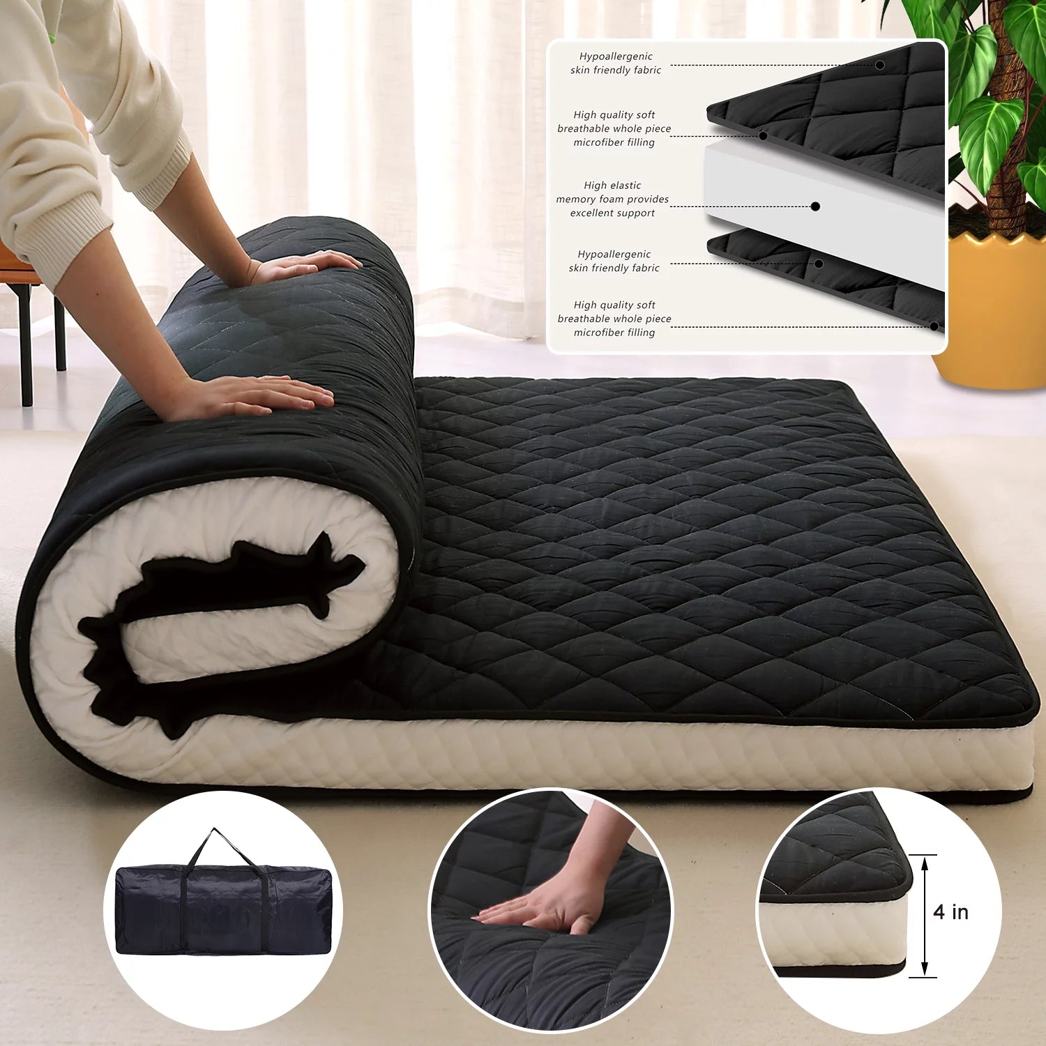 LILYPELLE Futon Mattress, Queen, Gray P479864