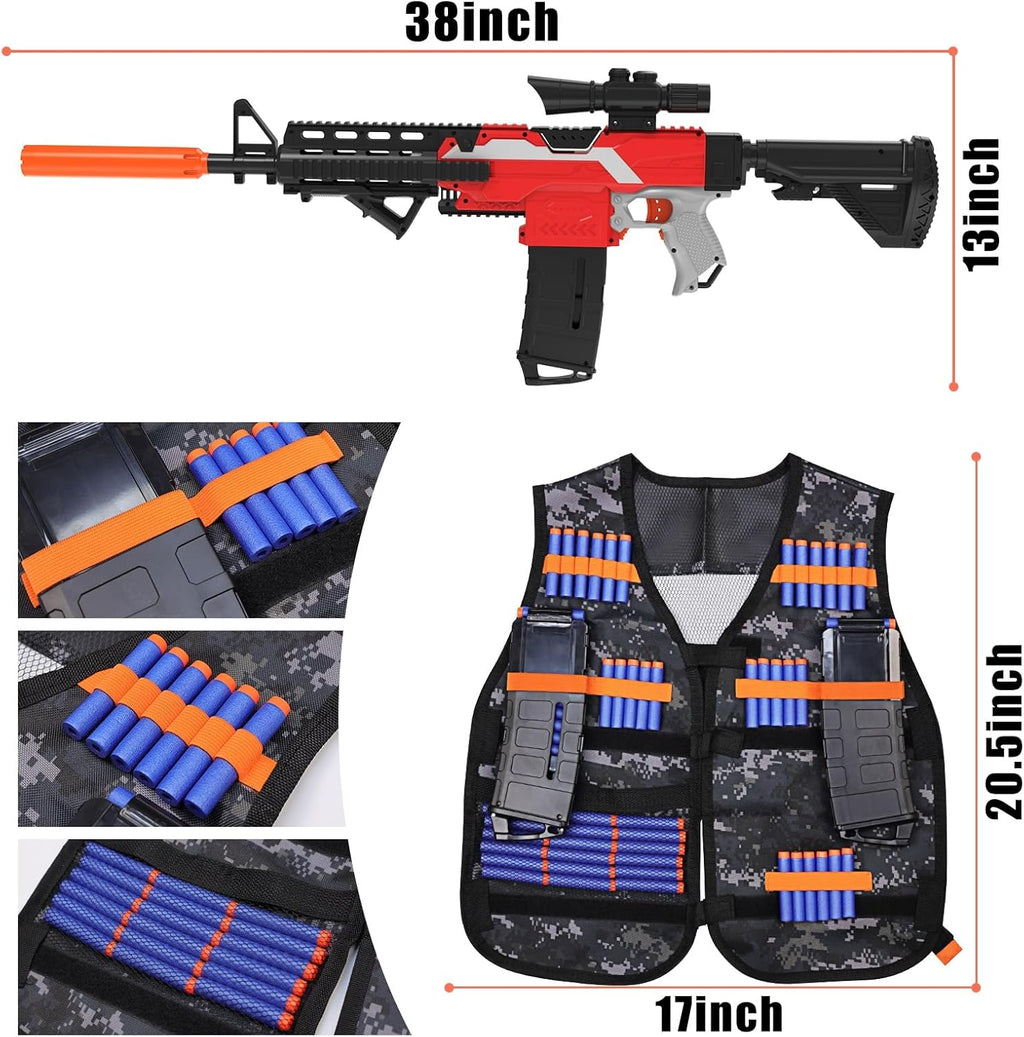 Toy Gun Sniper for Nerf Guns, Automatic Foam Blaster with Tactical Vest, 100 Darts W1993