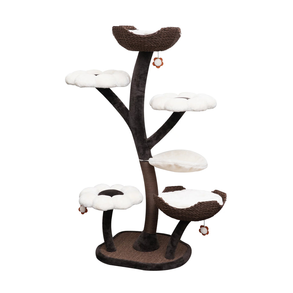 Catry 59" Natural Blossom Cat Tree 6-Level Cat Tower with Hammock T18613