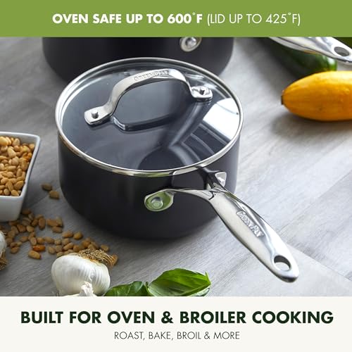 GreenPan Valencia Pro Hard Anodized Ceramic Nonstick Saucepan Pot Set with Lids, Gray L364200