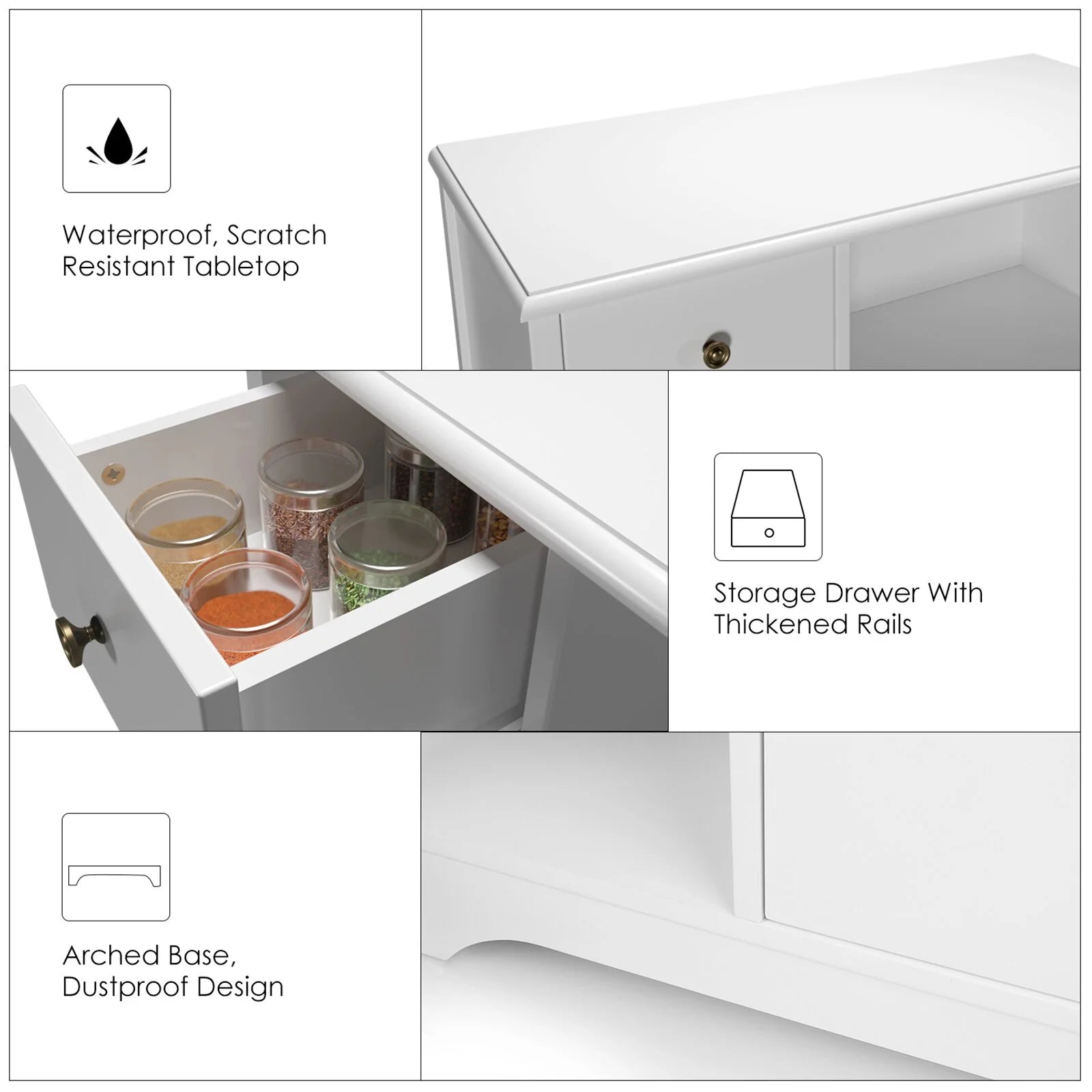 Homfa Microwave Cabinet with Hutch, White W754241