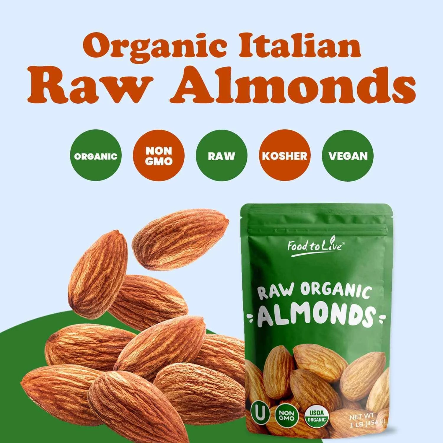 Organic Italian Raw Almonds, 3 Pounds by Food to Live X334536