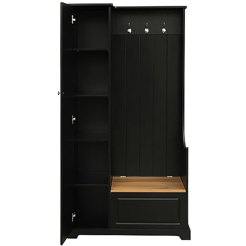 Hall Tree with Flip-Up Bench and Coat Rack, Black F8511
