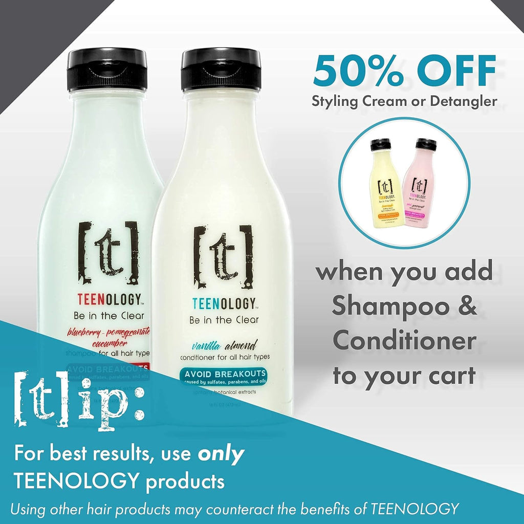 TEENOLOGY Shampoo and Conditioner Bundle, Sulfate-Free, Noncomedogenic, Sweet Mint, 16 oz G81358