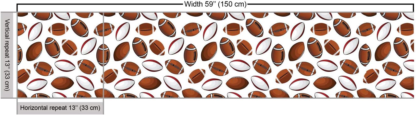 Ambesonne American Football Fabric by The Yard, Cartoon Rugby Balls, Caramel Ruby White W4000