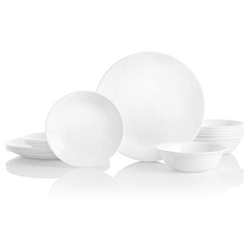 Corelle Vitrelle 18-Piece Dinnerware Set for 6, Winter Frost White, Chip Resistant H6270