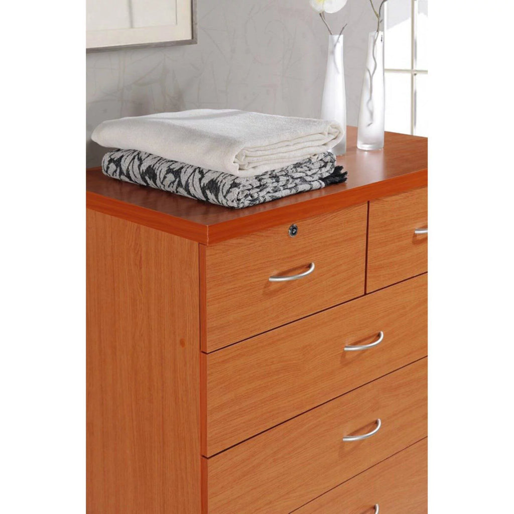 Hodedah 7 Drawer Wooden Dresser Chest with 2 Top Locks, Cherry K8270