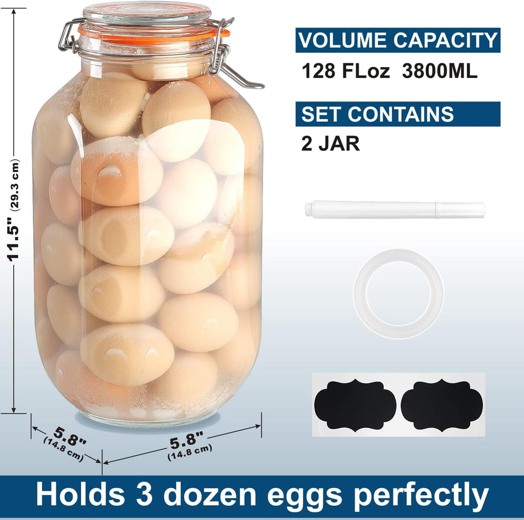 1 Gallon Square Glass Storage Jars with Airtight Lids, 2 Pack T804
