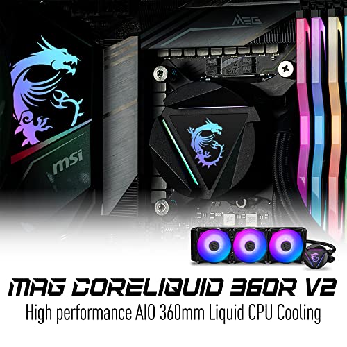 MSI MAG CoreLiquid 360R V2 AIO ARGB CPU Liquid Cooler, 360mm Radiator B79026