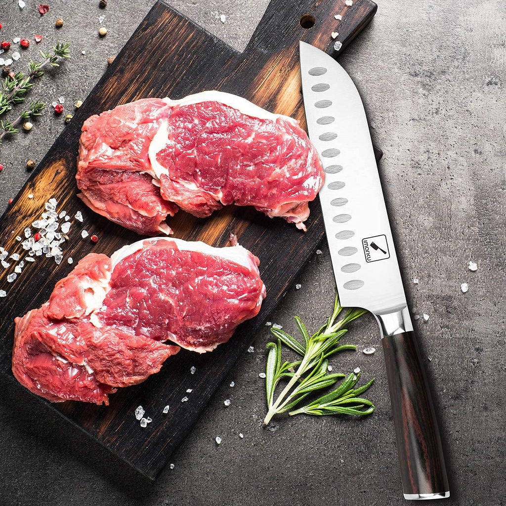 imarku Santoku Knife and Cleaver Knife 7 inch High Carbon Steel B1012