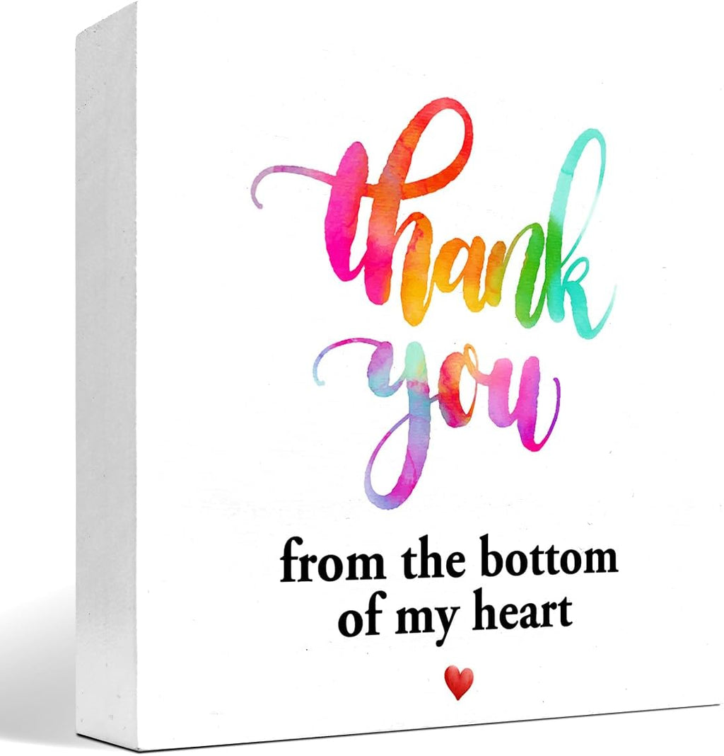 Thank You from the Bottom of My Heart Wood Box Sign Desk Decor,Thank You Wood Plaque Gift,Appreciation Wooden Plaque Signs for Home Office Shelf Table Decorations C959