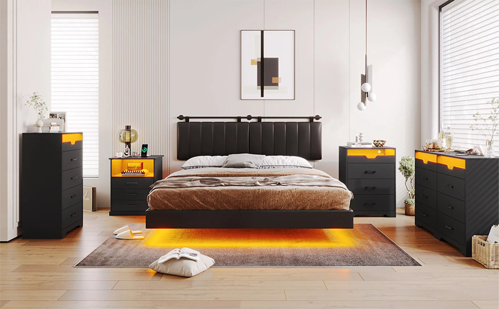 3 Drawers Dresser with LED Lights for Bedroom, Black X891730