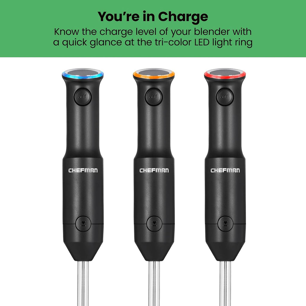 Chefman Cordless Portable Immersion Blender, One-Touch Speed Control, Black U74405