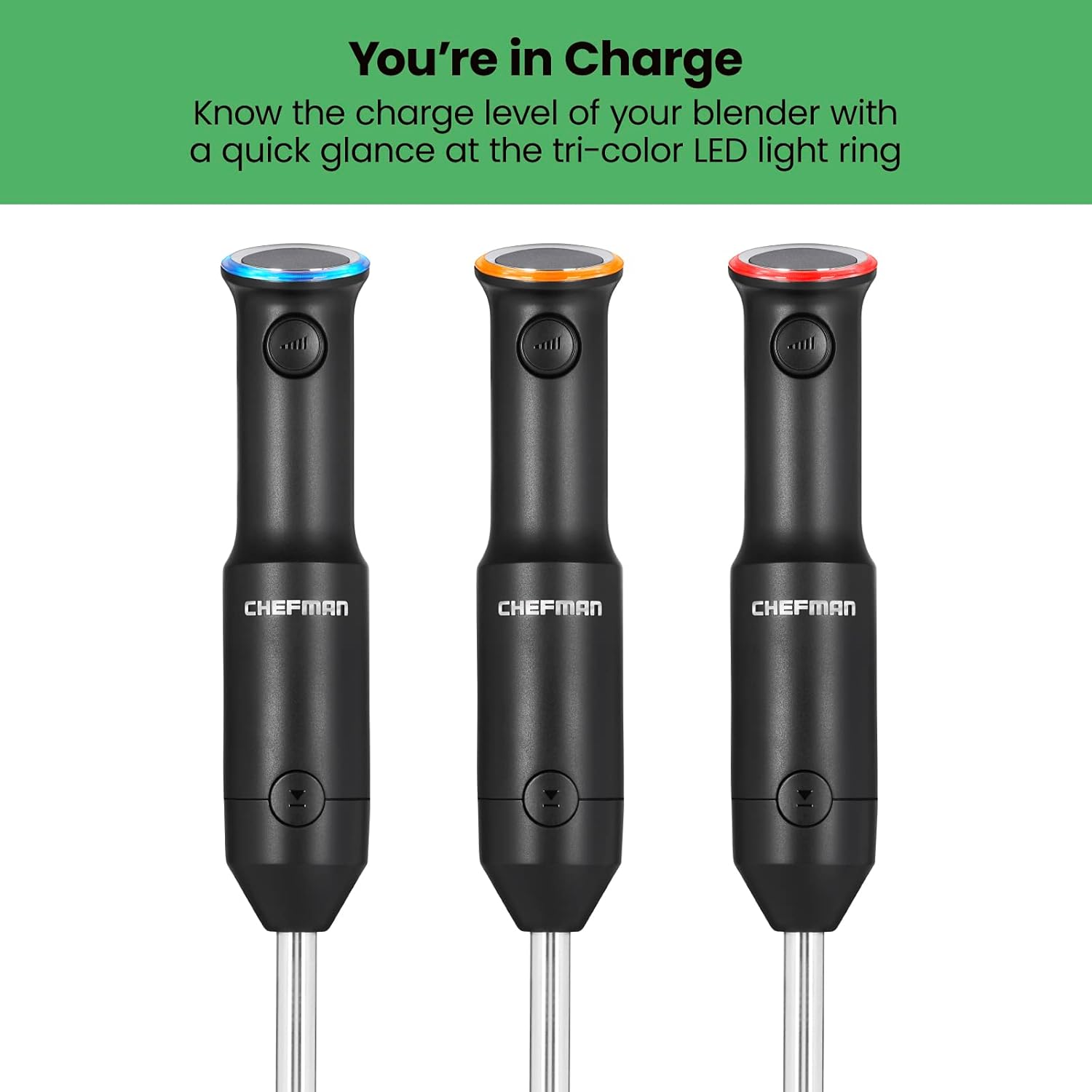 Chefman Cordless Portable Immersion Blender, One-Touch Speed Control, Black U74405
