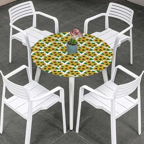 Dark Blue White Fitted Round Tablecloth with Elastic Edge for 40-44 Inch Tables W876