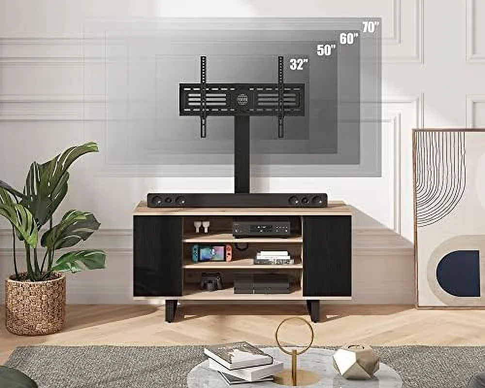 TJUNBOLIFE TV Stand with Mount for 32-70 inch TVs, Wood Console, Walnut R17472