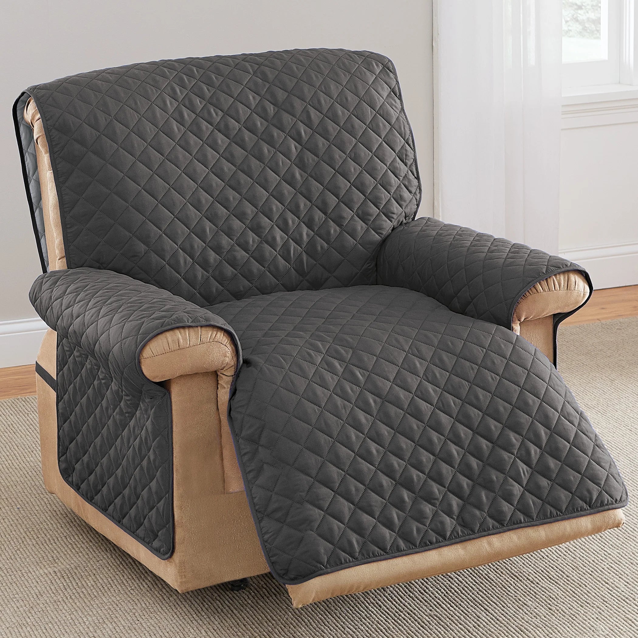 Collections Etc Ultra Reversible Furniture Cover Protector Slate Grey/Silv Jumbo Recliner F561