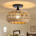 13" Flush Mount chandelier Natural Capiz Shell Ceiling Light 3 Light Mini Chandelier Gold Crystal Chandelier Hallway Light Fixtures Ceiling for Bedroom Kitchen Island Dinning Room Bulb Included