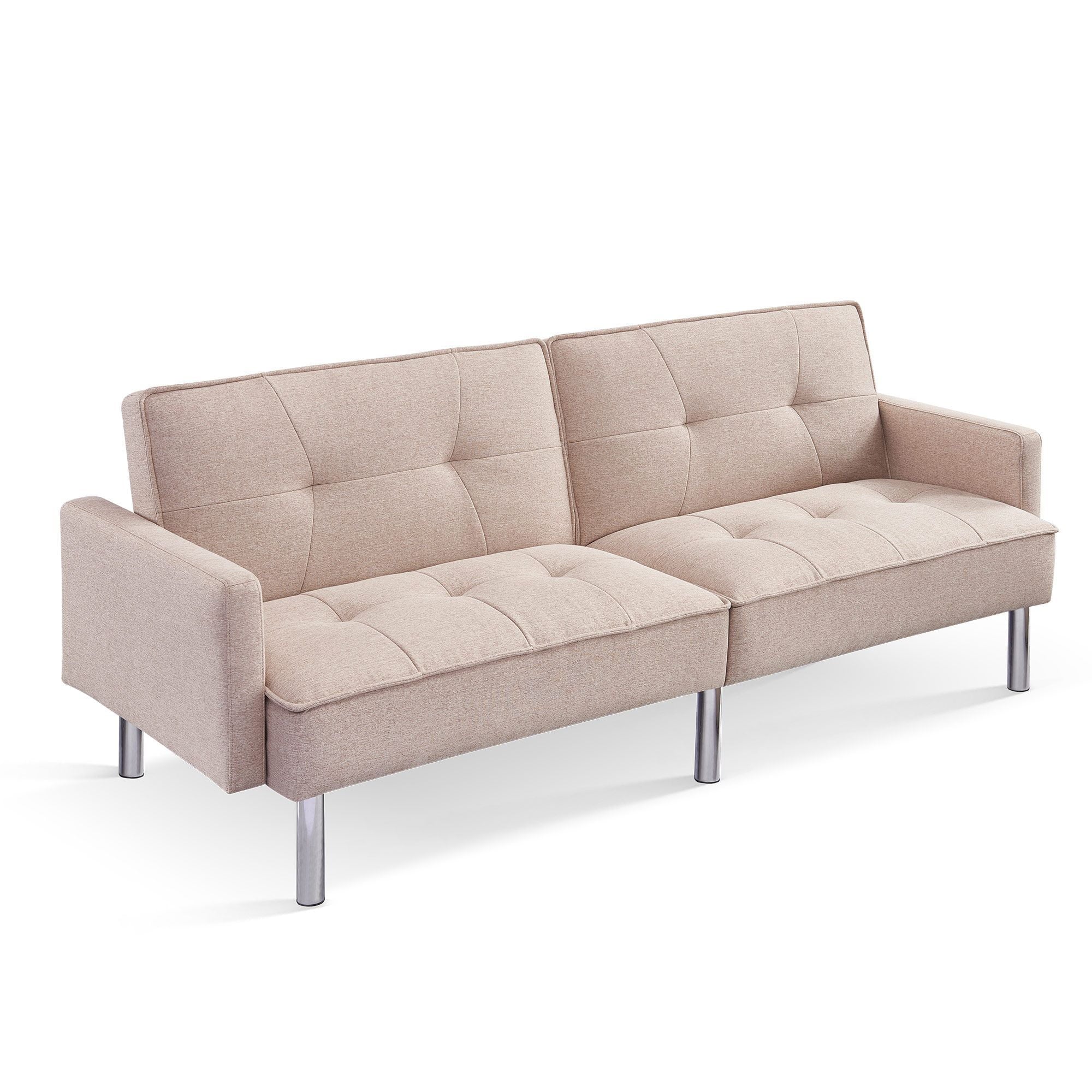 Moootto 84.6 in. Extra Long Tufted Beige Fabric Futon Sofa Bed P625