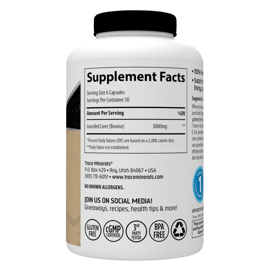 Trace Minerals Ancestral Beef Liver Capsules, 3000 mg, 180 Count E298337