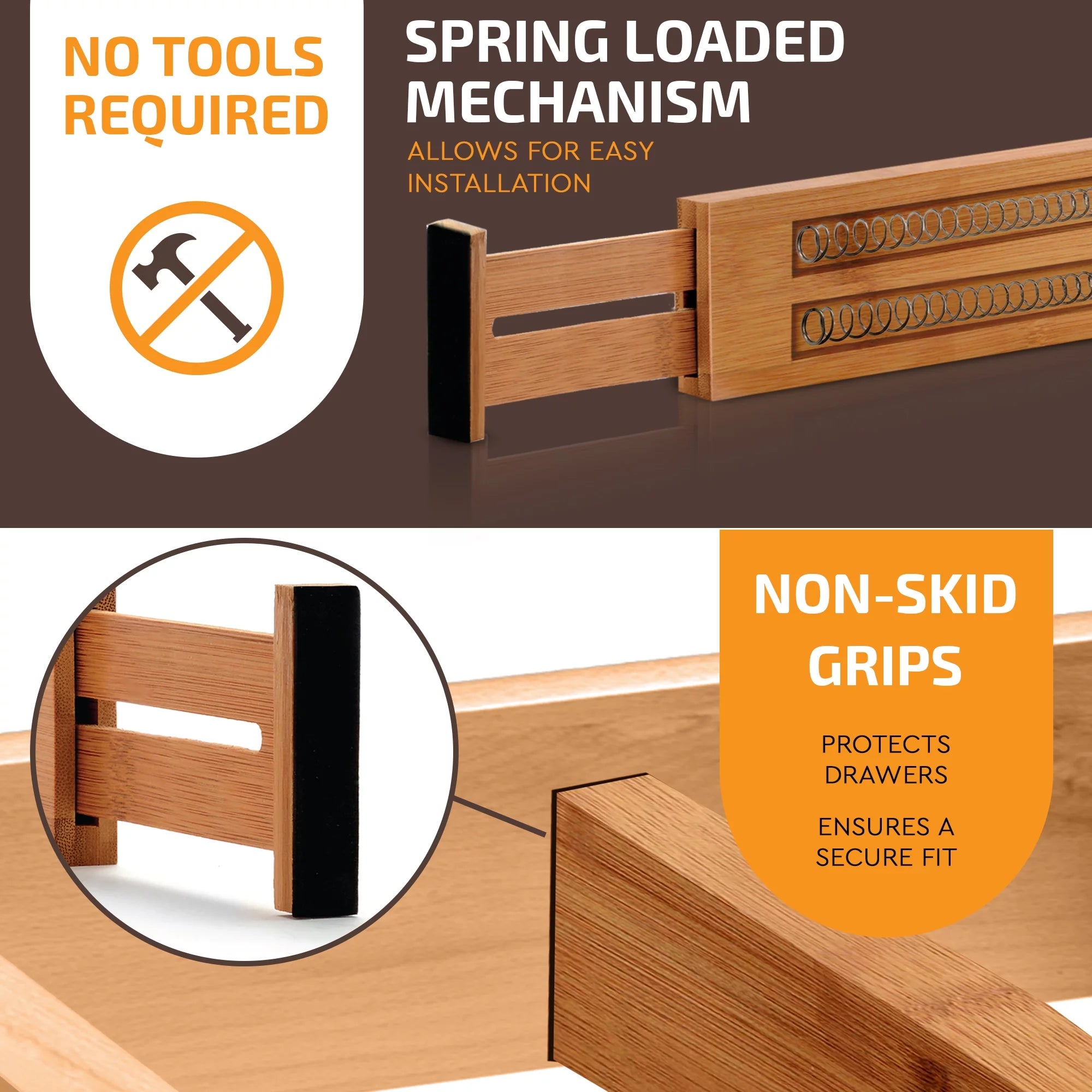 Bambusi Expandable Bamboo Drawer Dividers, Set of 4, Natural P9614