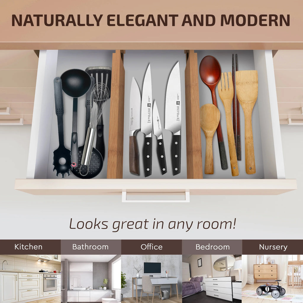Bambusi Expandable Bamboo Drawer Dividers, Set of 4, Natural P9614