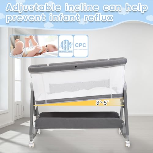 Bedside Bassinet for Baby, 3 in 1 Height Adjustable with Wheels and Mattress O79976