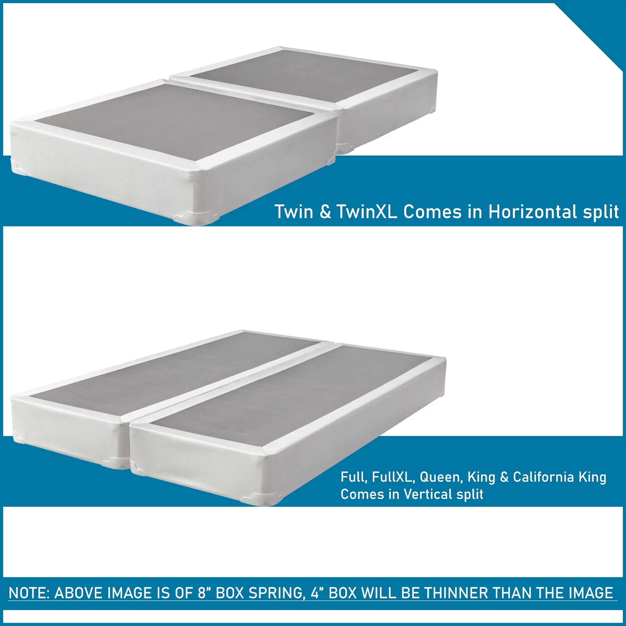 Wayton 4" Split Fully Assembled Wood Box Spring for Twin Mattress, White O977458