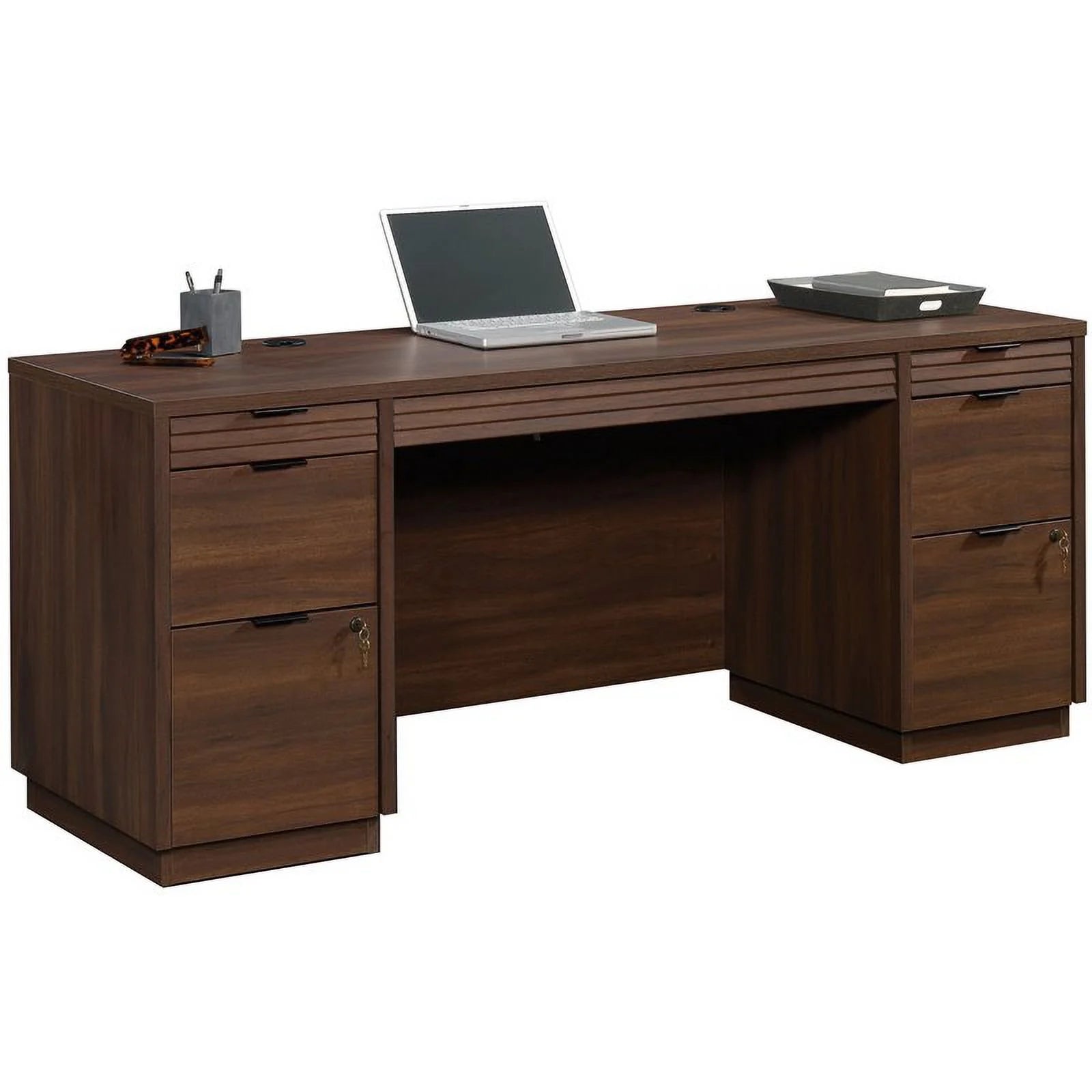Pemberly Row 72" Wooden Computer Desk in Spiced Mahogany M418710