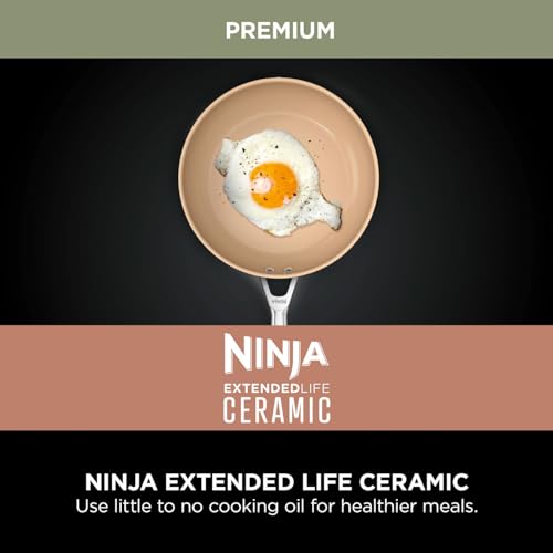 Ninja Extended Life 24cm Ceramic Frying Pan, Non-Stick, Induction Compatible, Oven Safe, Terracotta & Grey Q252