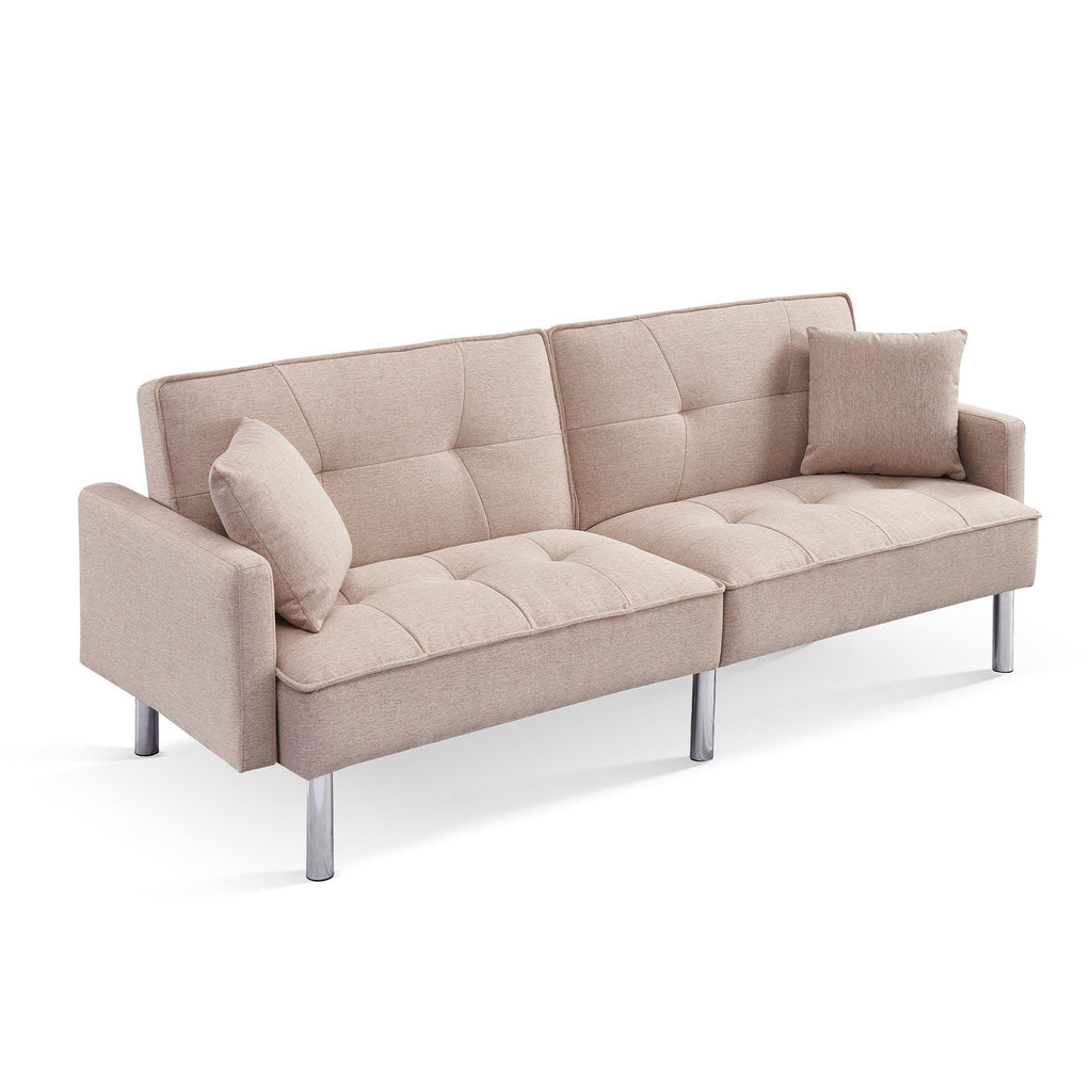 Moootto 84.6 in. Extra Long Tufted Beige Fabric Futon Sofa Bed P625