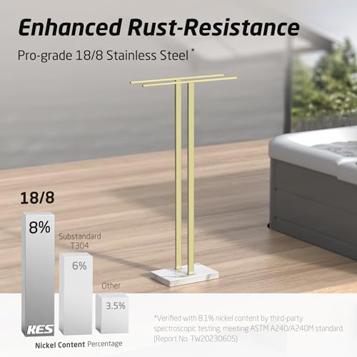 KES Standing Towel Rack for Bathroom with Marble Base, 2-Tier, SUS304 Stainless Steel C77812