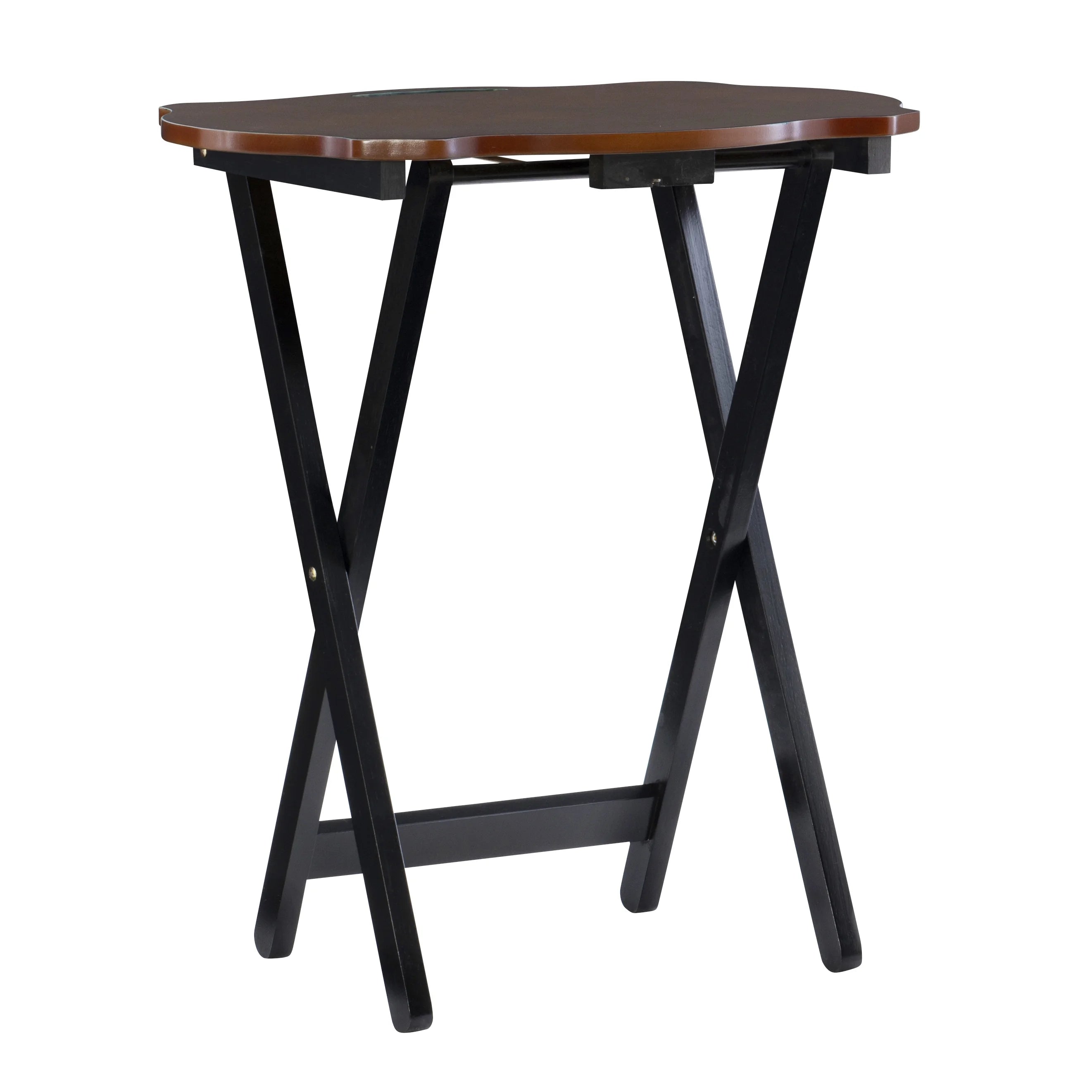 Powell Serpentine 5-Piece Folding Side Table TV Tray Set with Stand, Hazelnut/Black H30120