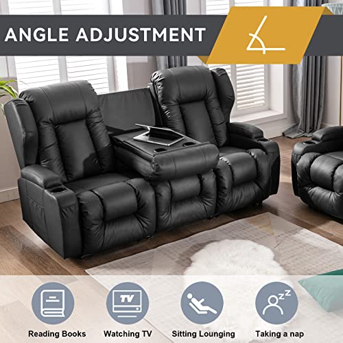 IPKIG 65.3" RV Loveseat Recliner Faux Leather with Console and Cup Holders Q400
