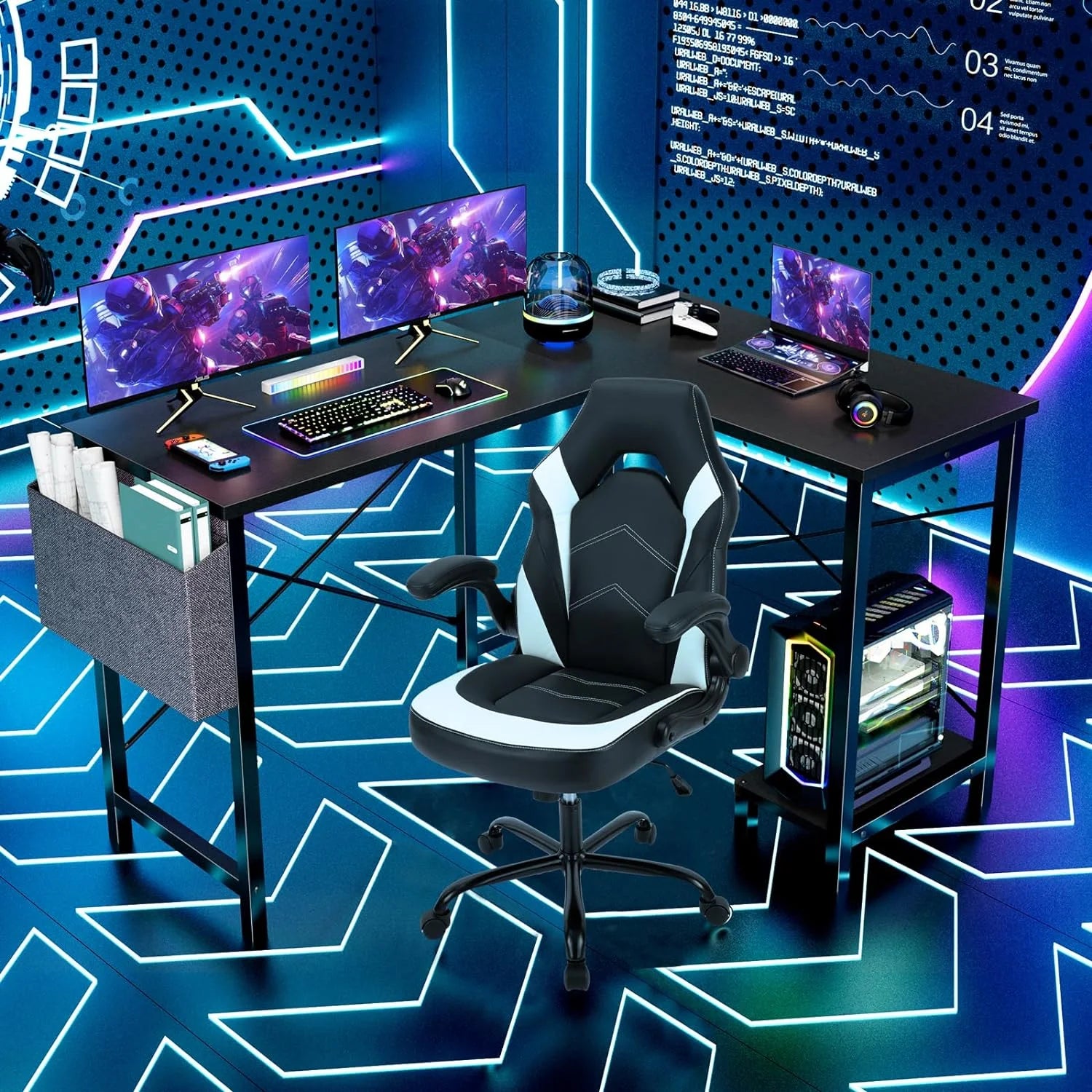 JIAH L Shaped Computer Desk 50 Inch with Wooden Desktop CPU Stand N745