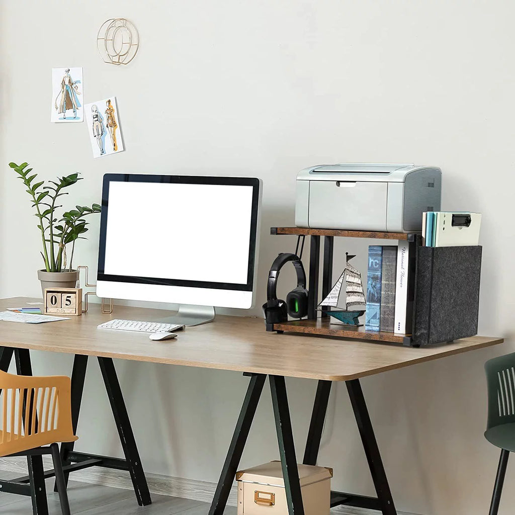 2-Tier Mobile Printer Stand with Storage, Under Desk Cart V92862