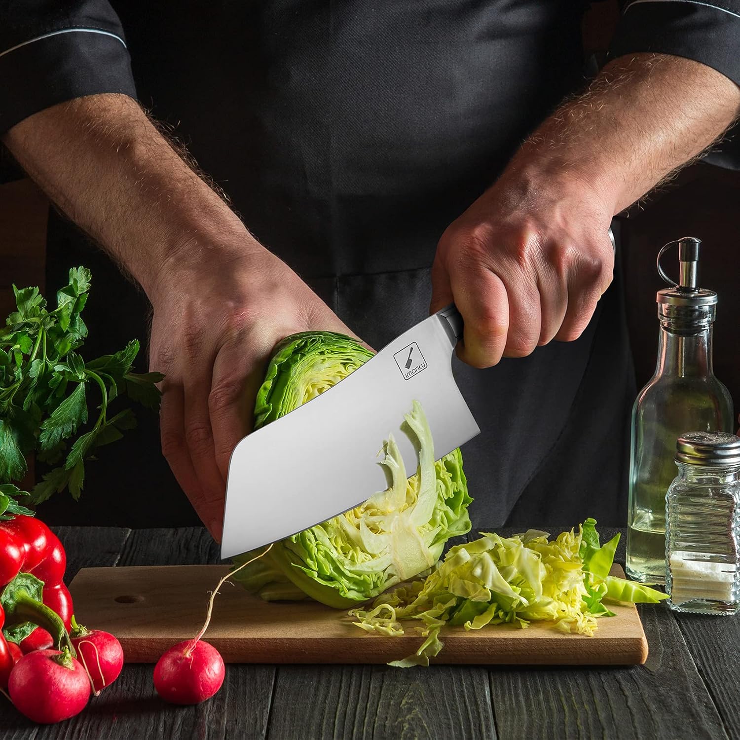 imarku Santoku Knife and Cleaver Knife 7 inch High Carbon Steel B1012