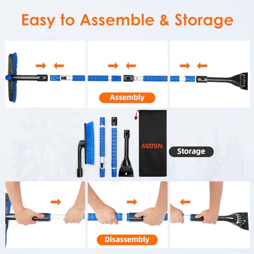 AstroAI 47.2" Extendable Ice Scraper and Snow Brush for Car Windshield with Foam Grip E491004