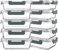 KOMUEE 10 Packs 30 oz Glass Meal Prep Containers,Glass Food Storage Containers with Lids,Airtight Glass Lunch Bento Boxes,Microwave,Freezer and Dishwasher,Gray