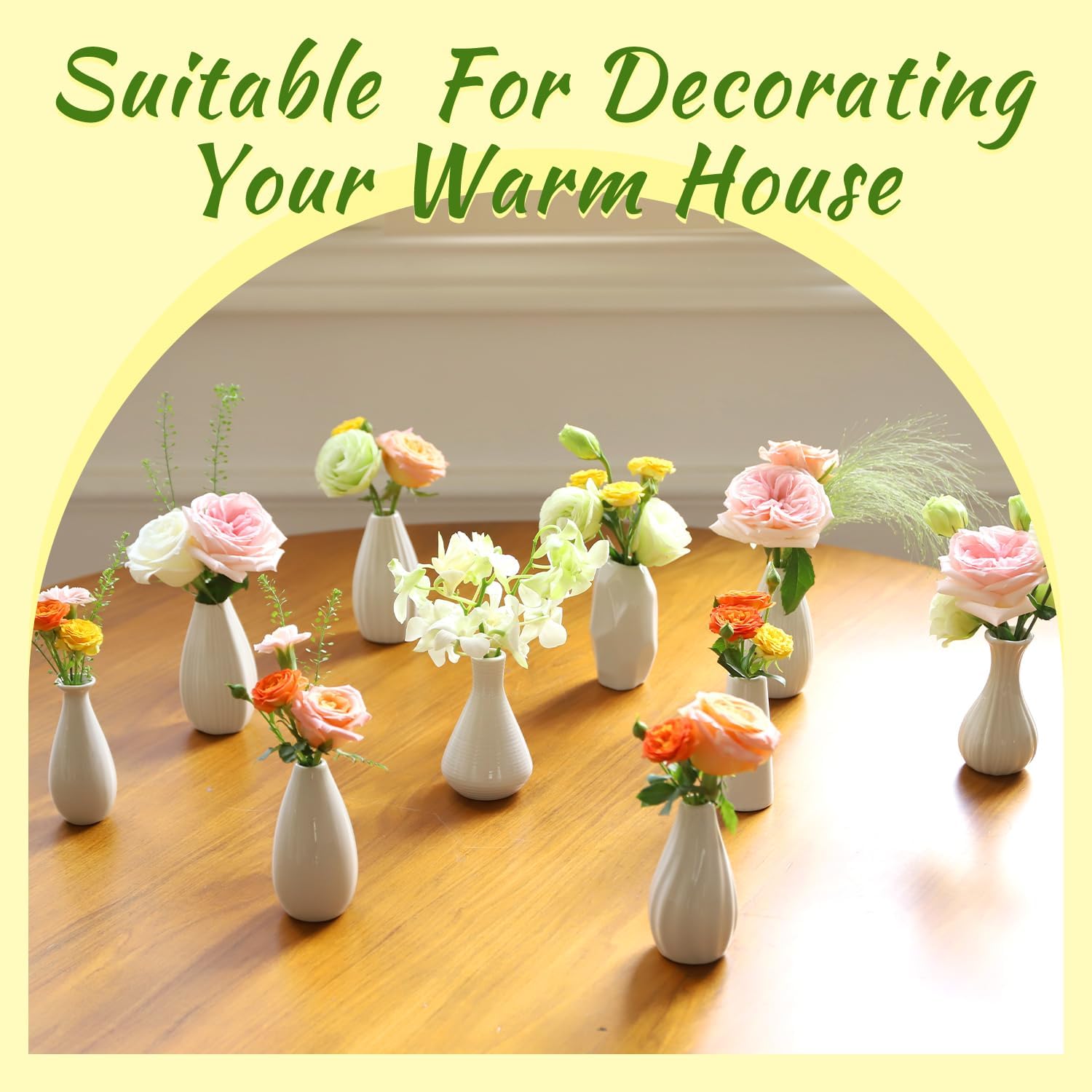 Mini Ceramic Vase Set of 10 - 4 inch White Bud Vases for Home Decor F307