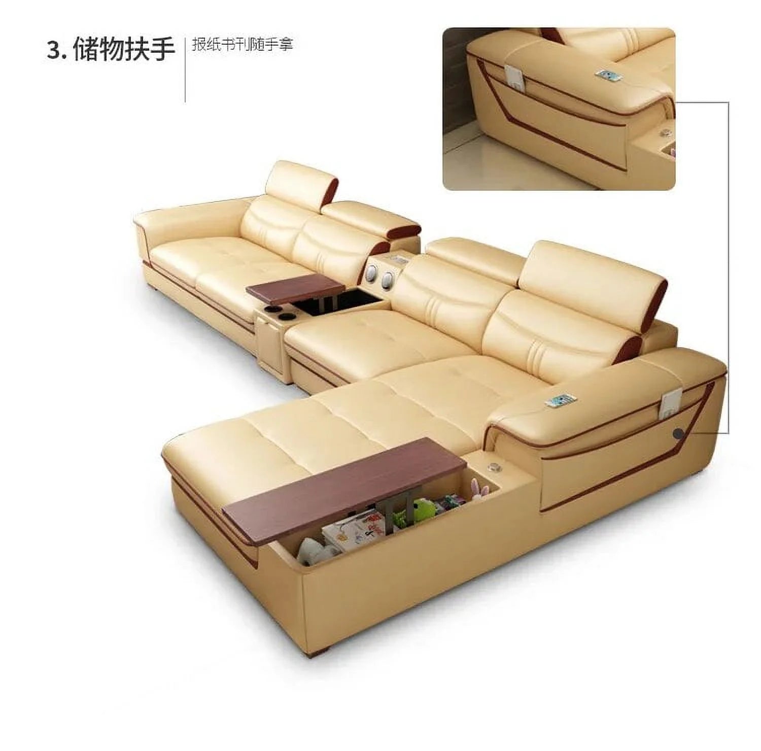 L-shaped Genuine Cow Leather Living Room Sofa Set H838