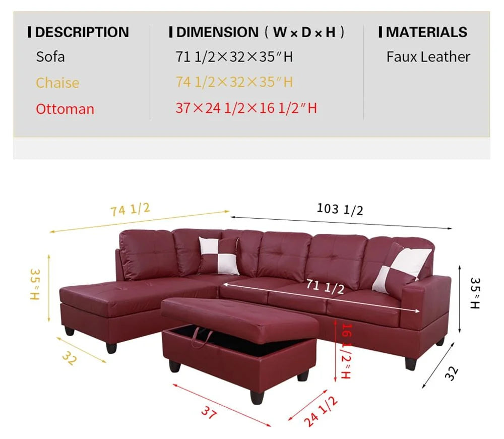 Lifestyle Furniture LF094B Urbania Right Hand Facing Sectional Sofa Red Z869882