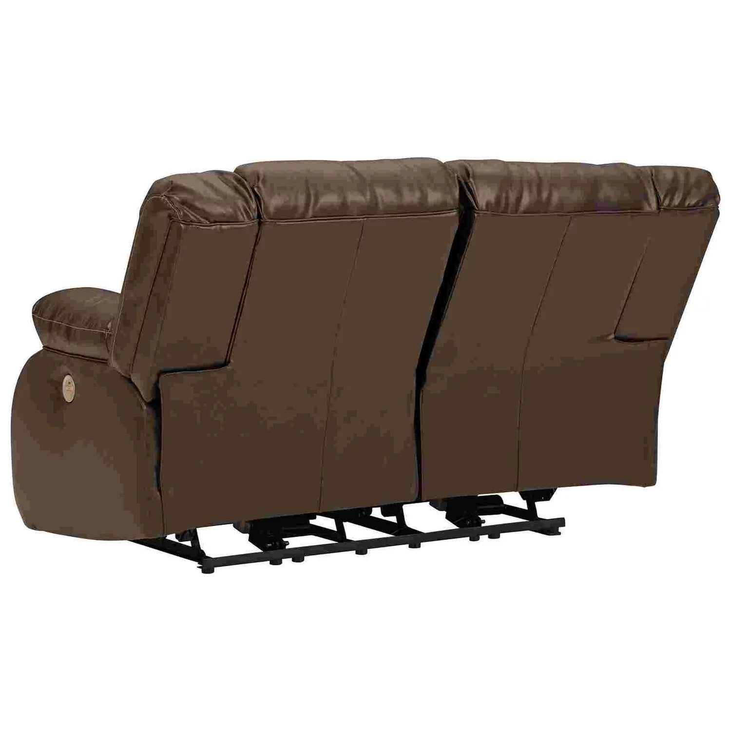 Benjara Power Recliner Loveseat with Faux Leather, Brown W107