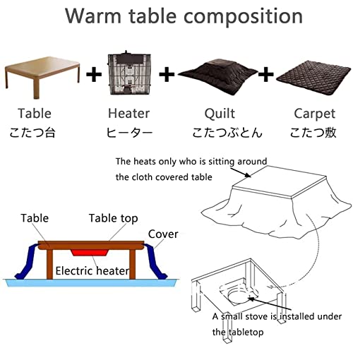 Kotatsu Heater Table Set with Quilt and Carpet, 105x80cm M1903